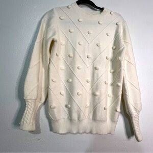 Locryz Pom-pom sweater, ivory. Full sleeves. Sz S. Preowned. Like new.